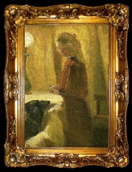 framed  Anna Ancher hundene fodres, ta009-2